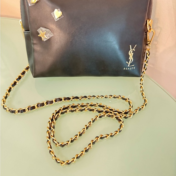 YSL YVES SAINT LAURENT Black Beaute Cosmetic Pouch with Studded Gold Accents New - Picture 11 of 15